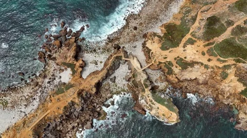 Top-Down Aerial View of Walking Trails on a Portugal Coastal Headland Vídeos de archivo 345841899
