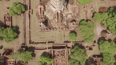 Top down aerial view of Wat Chai Wattanaram temple in Ayutthaya Stock Footage 258431957
