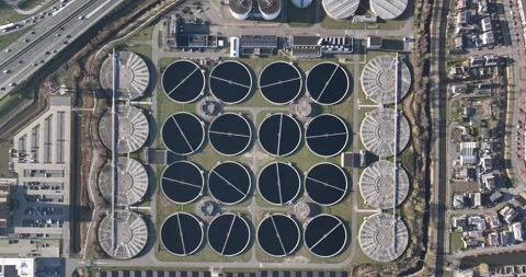 Top down aerial view of a water purification plant 스톡 동영상 326962844