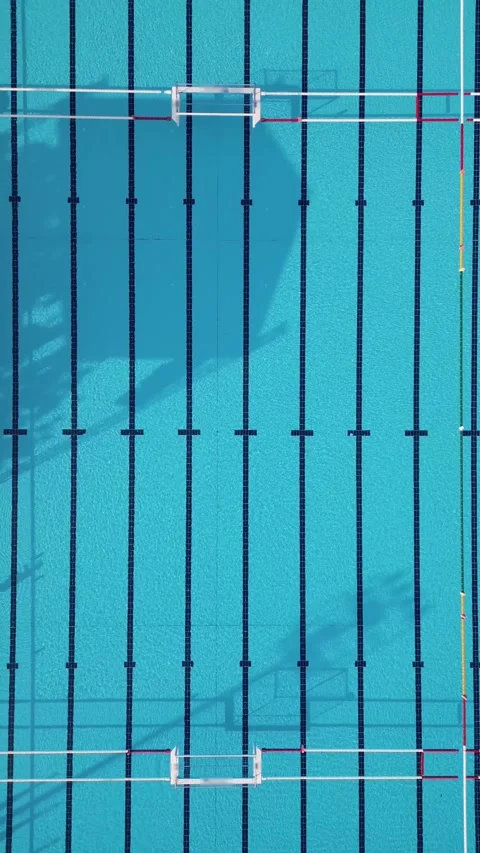 Top Down Aerial View of Water Polo Pool with Goals and Official Field Markings Stock-Footage 343511637