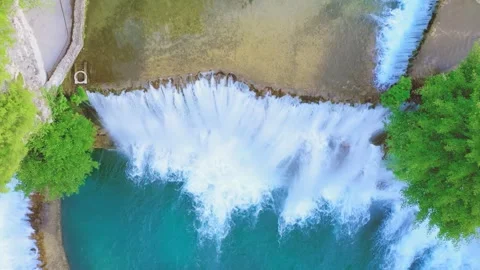 Top-down aerial view of  waterfall in Bosnia and Herzegovina Stock Footage 324711424