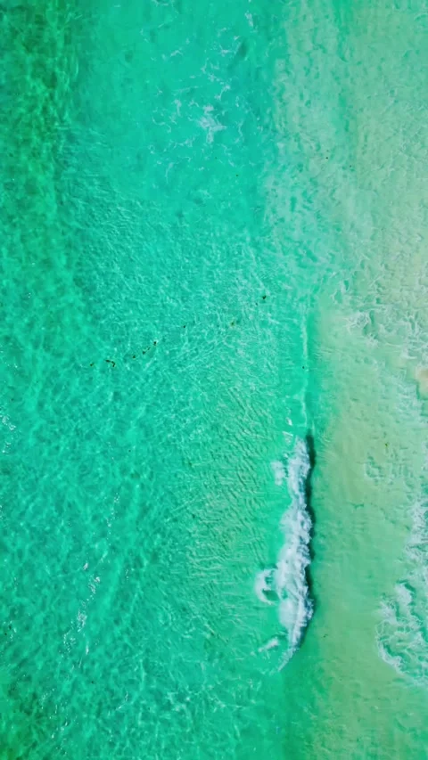 Top down aerial view of a wave breaking in turquoise water Stock Footage 342090315