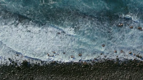 Top down aerial view of the waves in Atlantic ocean on the coast of Portugal Stock Footage 279086241