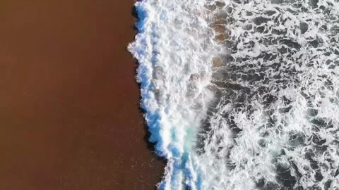 Top Down Aerial View of Waves Crashing on Sandy Beach, Coastal Oregon Stock Footage 326707623