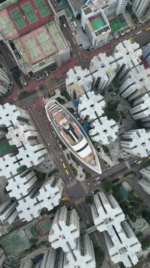 Top Down Aerial View of Whampoa Garden in Kowloon, Hong Kong Stock Footage 335811502
