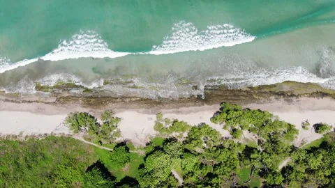 Top down aerial view of wild pristine beach on sunny day Video stock 155034231