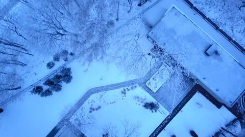 Top down aerial view on winter trees. Cold snowy winter in the city. Stock Footage 100128103