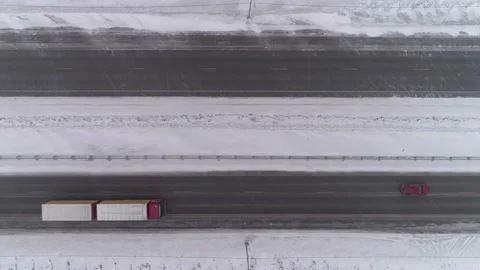 Top down Aerial view of winter highway Stock Footage 156346825