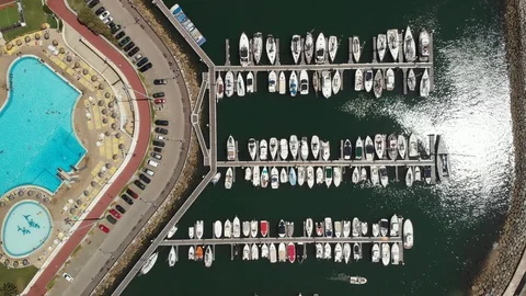 Top down aerial view yachts marina Stock-Footage 107516242