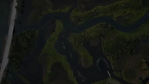 Top down aerial of Wolf Lodge creek along Highway 90 in Coeur Dalene Idaho Stock Footage 282942438