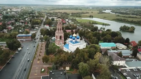 Top down approach to Cathedral of the Archangel Michael Stock Footage 325044991