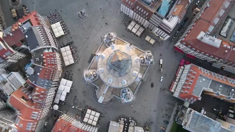 Top down arc descending toward the Frauenkirche dome Stock Footage 331217064