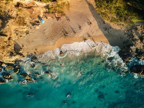 Top down Arial View of Play Amapas with blue turquoise waves crashing onto .. Stock Photos