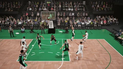 Top-down basketball clip with stylized player and ball coordination Stock Footage 319713918