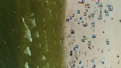 Top Down Beach Baltic Sea Leba Plaza Morze Baltyckie Aerial View Poland Stock Footage 242266006