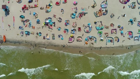 Top Down Beach Baltic Sea Rowy Plaza Morze Baltyckie Aerial View Poland Stock Footage 242268650