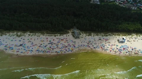 Top Down Beach Baltic Sea Grzybowo Plaza Morze Baltyckie Aerial View Poland Stock Footage 243242802