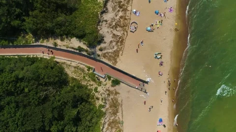 Top Down Beach Baltic Sea Wicie Plaza Morze Baltyckie Aerial View Poland Stock Footage 243247487