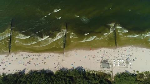 Top Down Beach Baltic Sea Dzwirzyno Plaza Morze Baltyckie Aerial View Poland Stock Footage 243256151
