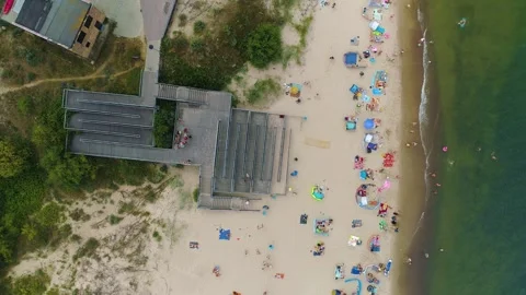 Top Down Beach Sea Lazy Plaza Morze Tarasy Widokowe Aerial View Poland Stock Footage 243255447