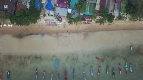 Top Down Beach Volleyball Drone Video Ko Tao, Ko Phangan, Surat Thani, Thailand Stock Footage 141695086