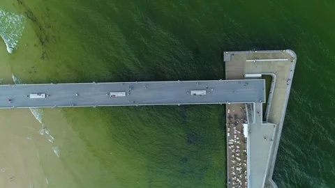 Top Down Beautiful Pier Beach Kolobrzeg Molo Plaza Aerial View Poland Stock Footage 243244946