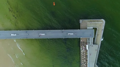 Top Down Beautiful Pier Beach Kolobrzeg Molo Plaza Aerial View Poland Stock Footage 243246821