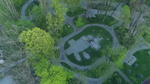 Top Down Beautiful Playground Park Krosno Aerial View Poland Stock Footage 268633434