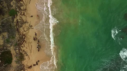Top down Birds Eye View Of Tourists Riding Horses On The Seashore Stock Footage 273533624