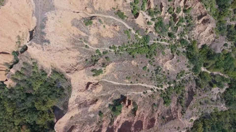 Top Down Bird's Eye View of Stob Pyramids Clay Rock Formations Stock Footage 343365712
