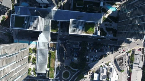 Top Down Of Brickell City Center and SLS Lux Hotel by Drone 4k Apple Screensaver Stock Footage 127205896