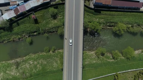 Top Down Bridge River Jaslo Aerial View Poland Stock Footage 268679831