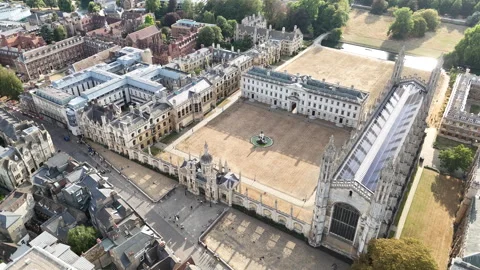 Top Down Cambridge College Courtyard and Streets Stock Footage 346381320