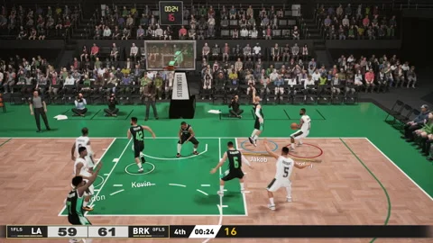Top-down camera captures strategic moves in animated basketball match Stock Footage 319710015