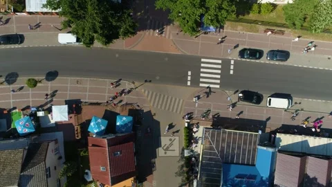 Top Down Centrum Niechorze Aleja Bursztynowa Aerial View Poland Stock Footage 243448886