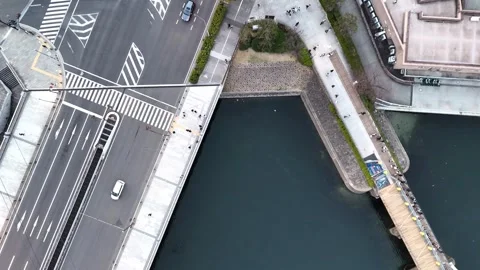 Top Down City Intersection | Traffic in Yokohama | Japan - 4K Aerial Video Stock-Footage 333192450