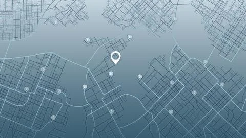 Top down city map showing electric vehicle charging station network with central Stock Illustration