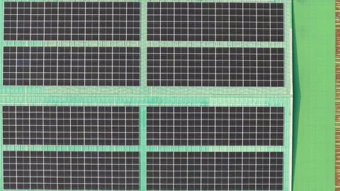 Top-Down Close-Up of Industrial Rooftop Solar Panel Infrastructure Stock Footage 327180874