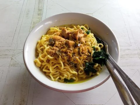 A top-down, close-up shot of Mie Ayam Stock Photos
