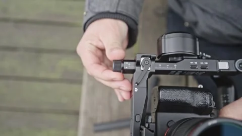 Top-Down Close-Up of Tuning Knob Adjustment on DJI RS 5 Stockbeeldmateriaal 332686676