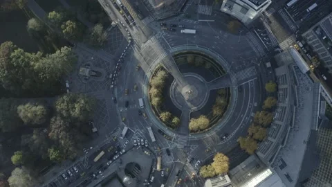 Top Down, Columbus Circle Cinematic Aerial 4k Stock Footage 153814692
