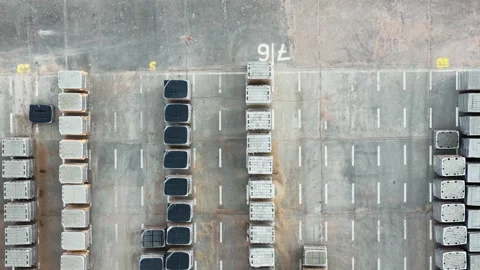 Top Down Concrete Paving Storage Yard in Riga - Resource Management, Logistics Stock Footage 340597110