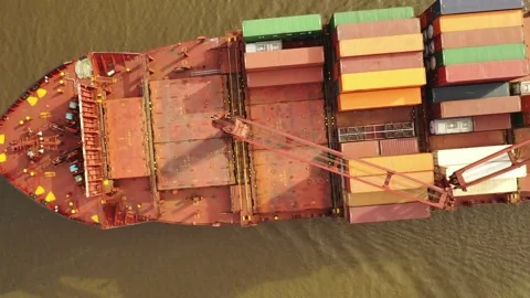 Top Down of Container Ship on Savannah River in Georgia Stock Footage 245454808