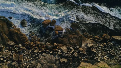 Top Down of Crashing Waves Shelly Headand NSW Manly Australia Stock Footage 129114543