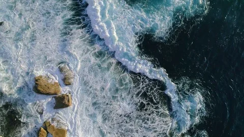 Top Down of Crashing Waves Shelly Headand NSW Manly Australia Stock Footage 129114632