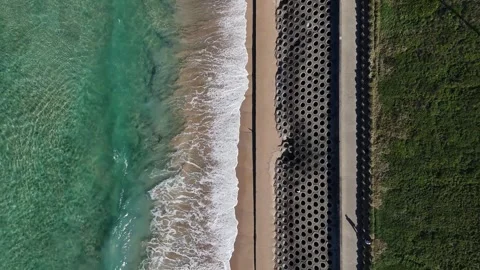 Top Down of Cronulla Boardwalk and Wave Lines, Sydney Stock Footage 312728362