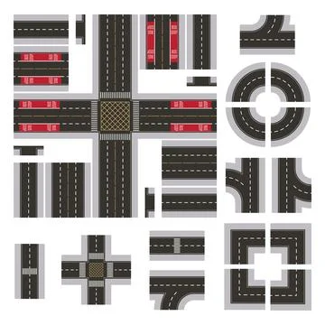 Top Down Dark Grey Main Street and Road Building Kit Illustrazione stock