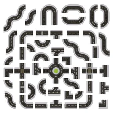 Top Down Dark Grey Road Building Kit Stock Illustration