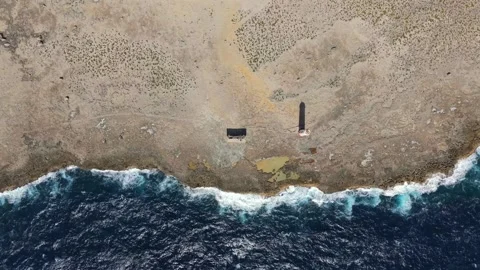 Top Down Descending Drone View Of Bonaire Lighthouse Coast Stock Footage 337054313