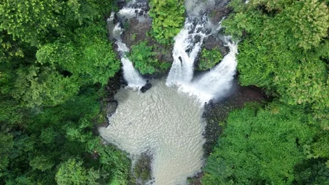Top-down descent revealing a three-stream waterfall Vidéo 342209944